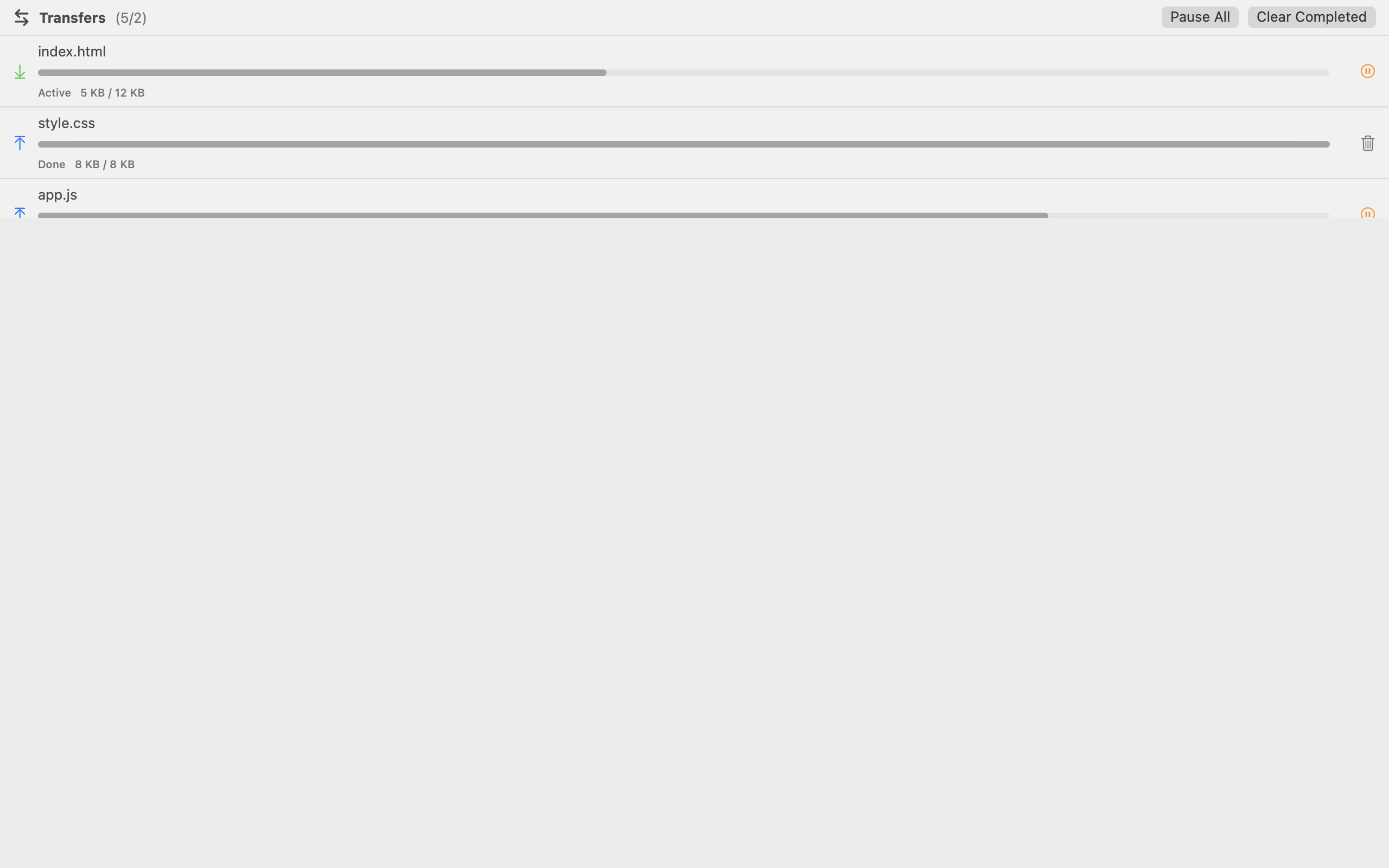 MinoFTP transfer queue showing uploads in progress